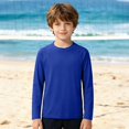 thumbnail image 2 of CAIVO Child Boys Long Sleeve T-Shirts Swim Shirt Beach Sun Rash Guard For Kids Solid Color Summer O-Neck Tops, 2 of 9