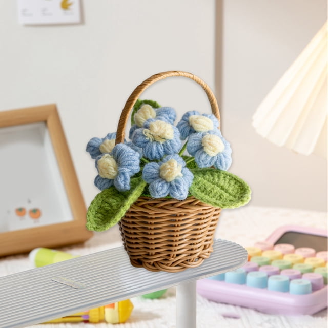 Cesta Tejida a Mano con Flores Artificiales. Mini Cesta de Flores para San Valentín. Las Flores Artificiales Son Perfectas Como Regalos o Adornos Decorativos.