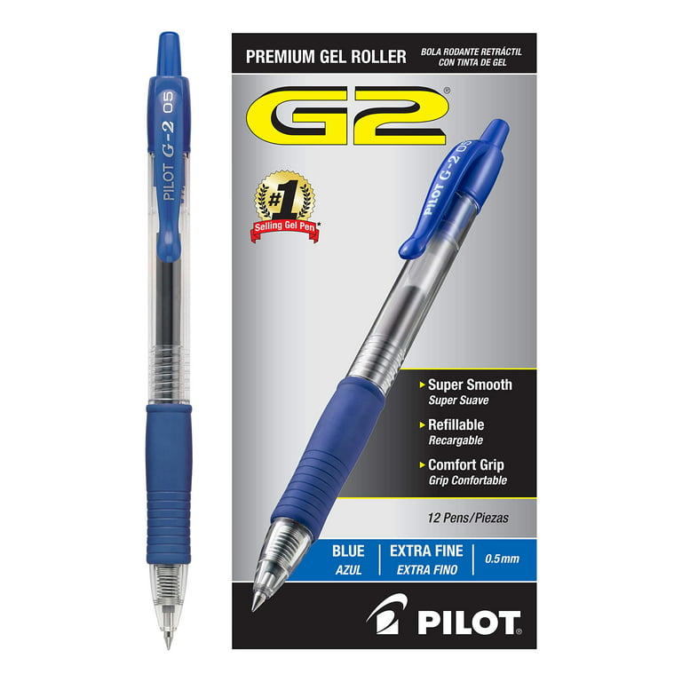 Pilot G2 05 Blue, 0.5mm Extra Fine Point Blue Gel Ink Rollerball Pens &  Refills