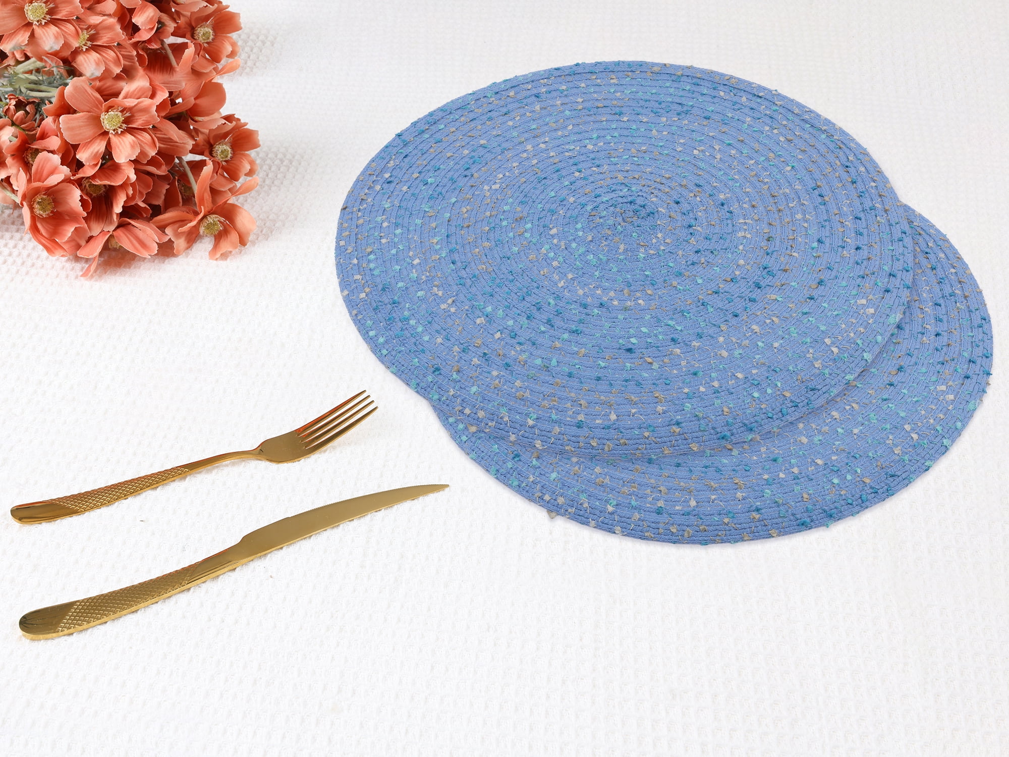 Unique Bargains Rustic Set of 6 Round Placemats for Dining Table Decor Blue