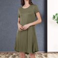 thumbnail image 2 of Robe, Col Rond Couleur Unie Douce Femmes Manches Courtes Amples pour Rendez-Vous, 2 of 8