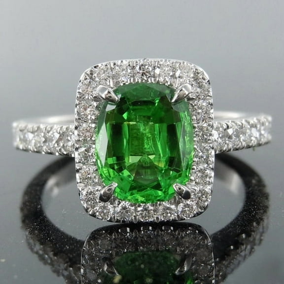 2.10 Ct Cushion Cut Emerald Gemstone Natural Diamond Stunning Halo Engagement Ring for her 14K White Gold Size 11.5