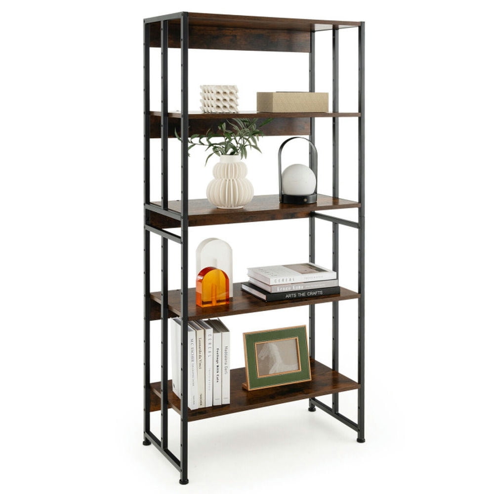 Demi Bonn 5-Tier Industrial Bookshelf Storage Shelf Display Rack with Adjustable Shelves, Brown
