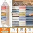 thumbnail image 3 of 1 Pack Hanging Closet Organizer PVC Waterproof Wardrobe Clothes Organizer Dividers 12 Shelves Fabric Cabinet Pants Storage Box Foldable Drawers with Hook for Home Dorm Camping (White), 3 of 12