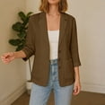 thumbnail image 4 of IUYRTFE Women's 3/4 Sleeve Button Front Blazer Jacket Relaxed Fit Casual Workwear Top, 4 of 7