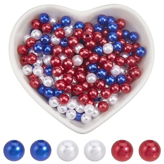 1200Pcs Beads Patriotic Beads Bulk 6mm Small 4th of July Holiday Plastic Pearl Acrylic Round Red White Blue Beads for Jewelry Making Festive Crafts