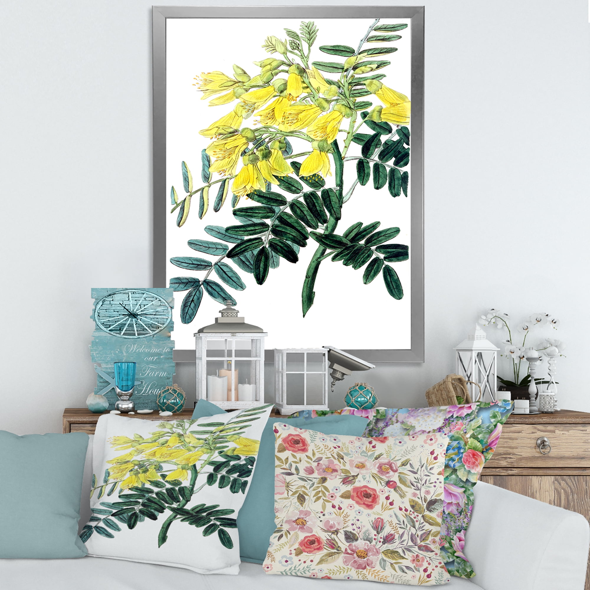 Designart 'Ancient Yellow Flower II' Traditional Framed Art Print