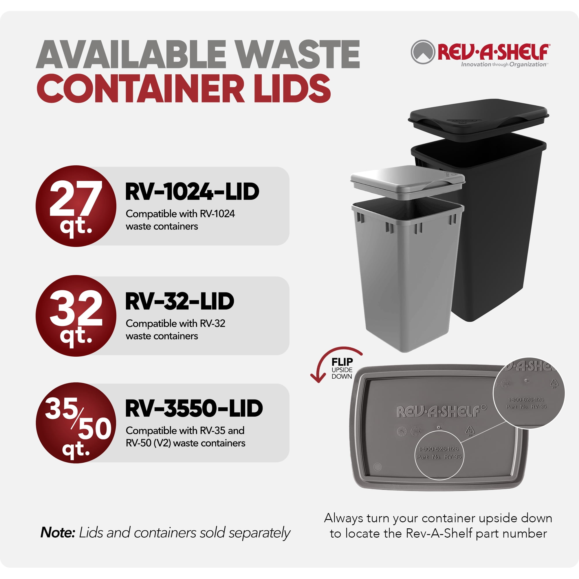 Rev-A-Shelf RV-35-52 35 Qt Replacement Trash Bin for Pull Out Waste Systems