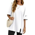 thumbnail image 3 of Solid Raglan Sleeve Women Crewneck Loose T-shirt Split Sport Oversize Tee Tops, 3 of 6