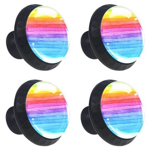 4 Pcs Stripe Rainbow Knobs for Kitchen Cabinet Cupboard Dresser Bookcase Drawer Pulls Handles Round Home Decor