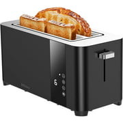 Long Slot Toaster, 4 Slice Extra Wide Slots Stainless Steel Toasters,with LCD Display Touchscreen ,6 Bread Shade Settings, Defrost/Bagel/Cancel, Removable Crumb Tray, 1300W,Black