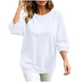 thumbnail image 2 of Otntypg Fall 3/4 Sleeve Crewneck Sweatshirts for Women Trendy Basic Solid Color Athletic Workout Tees Shirt Loose Oversized Casual Pullover Tops, 2 of 7