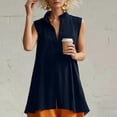thumbnail image 6 of ClodeEU Women's Mandarin Collar Sleeveless Button Front Shirt,Casual Loose Fit Summer Tank Top Navy,Women's Plus M, 6 of 8