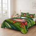 thumbnail image 3 of 3 Pieces Queen Quilt Set,Summer Tropical Red Frog Pattern Soft Bedding Sets with 1 Quilt & 2 Pillow Shams,Monstera Leaf Summer Bedspread Lightweight Coverlet Comforter for All Season, 3 of 9