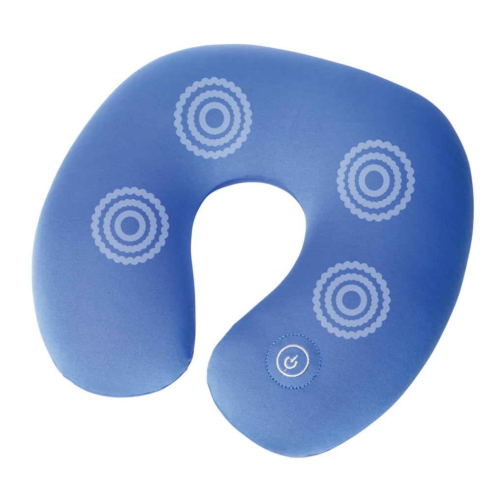 Vibrating Neck Massage Travel Pillow, Micro Bead, Blue