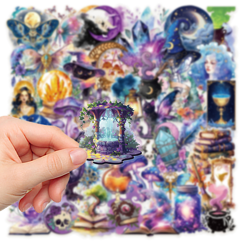50PCS Transparent Bottom Gothic Witch Magic Cartoon Sticker DIY Decoration PVC Waterproof Skateboard Notebook Graffiti Toy