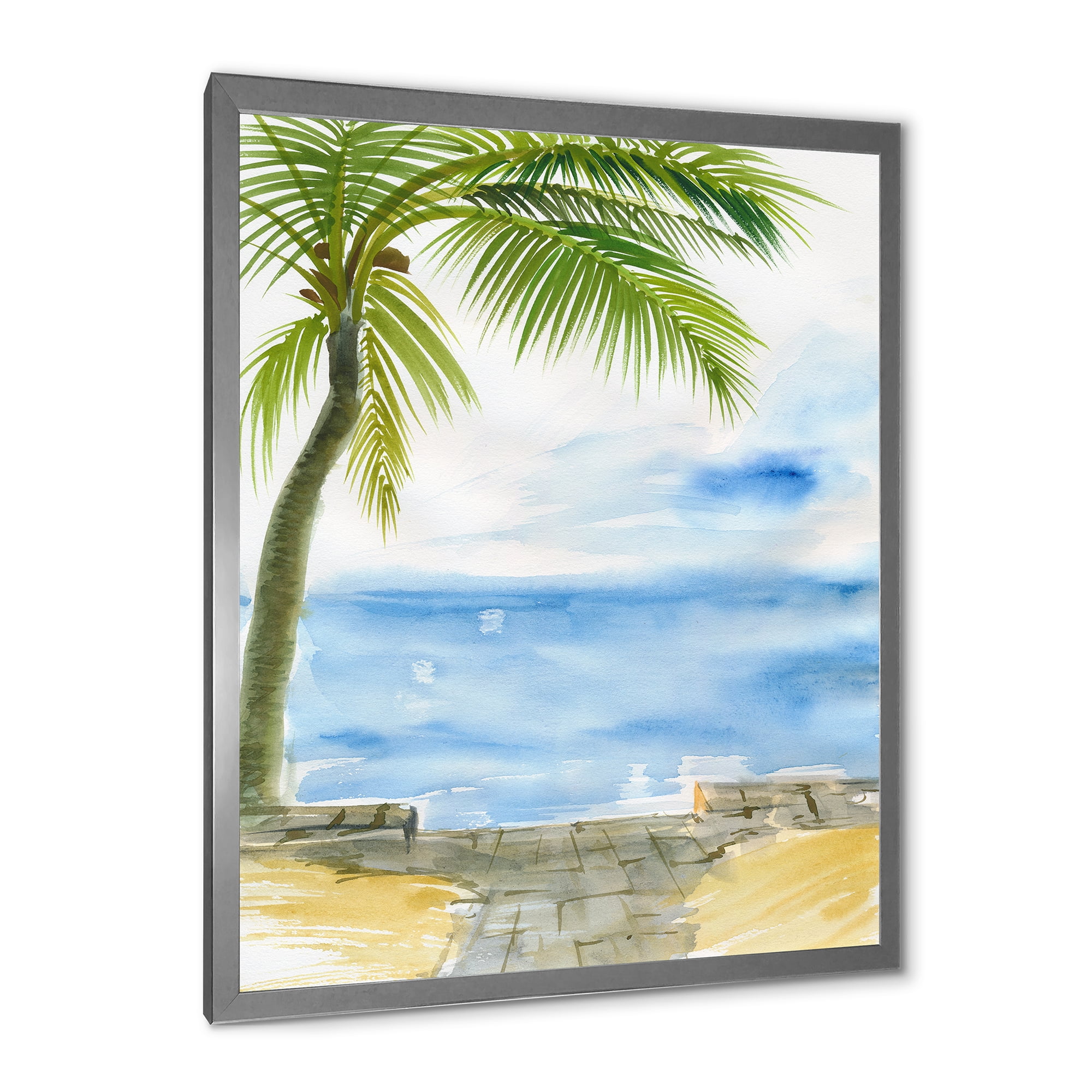Designart 'Palm Beach Resort At Sunrise II' Nautical & Coastal Framed Art Print