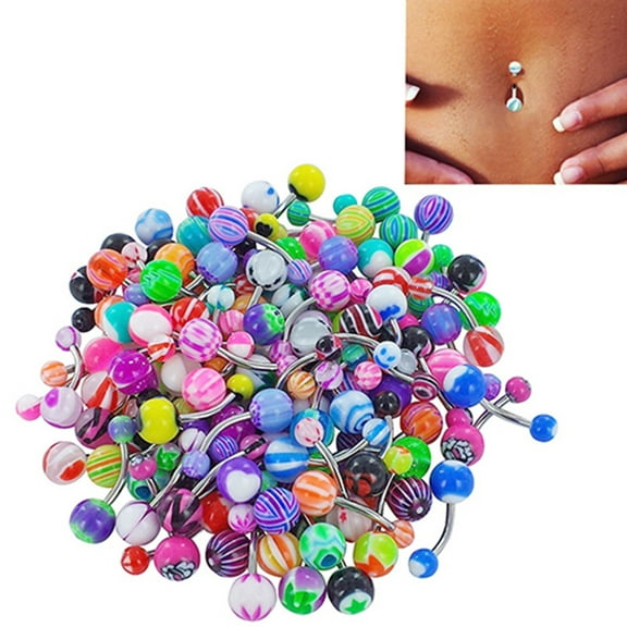 Yesbay 60 Pcs Colorful Belly Bars Piercing Button Ring Navel Barbell Jewerly,Navel Ring