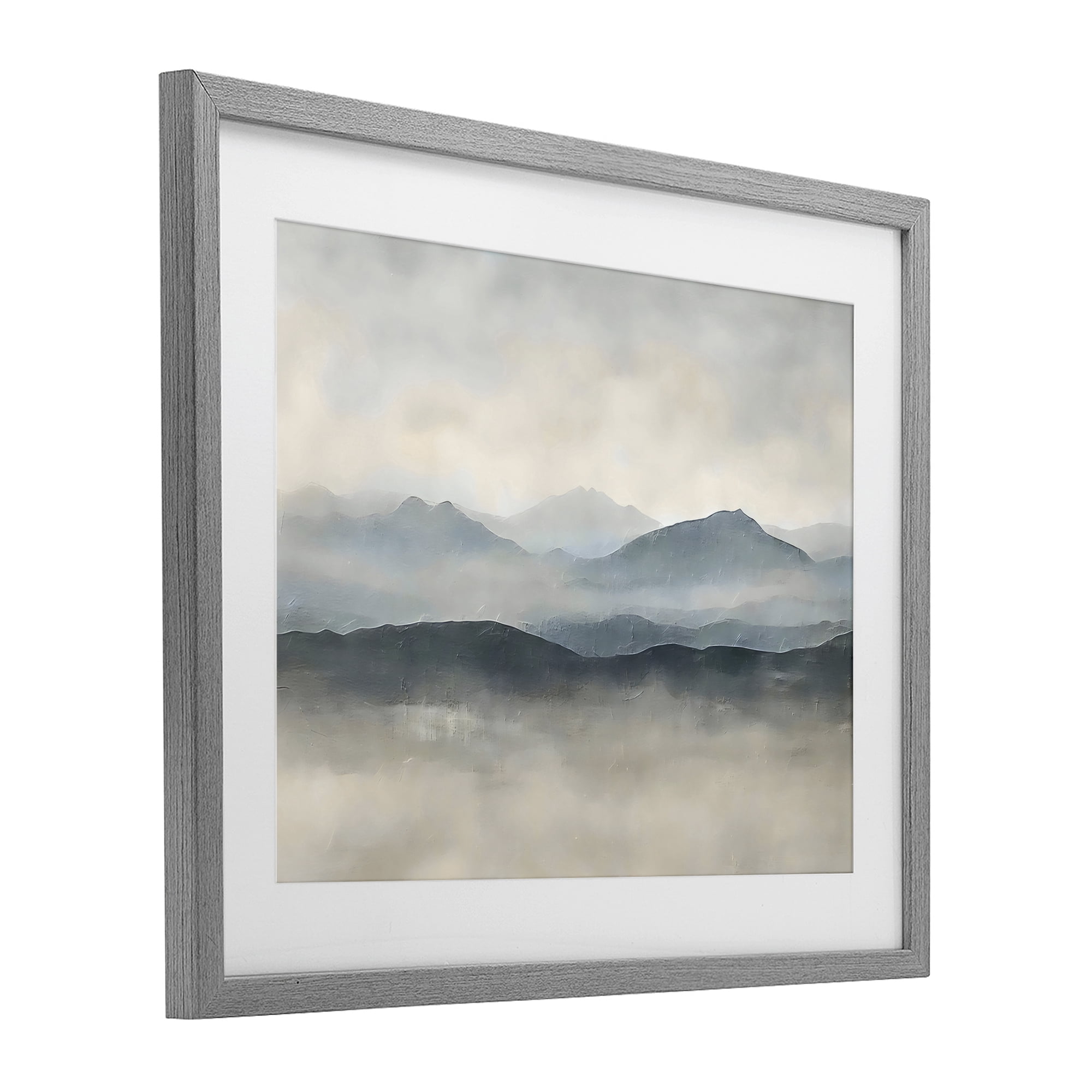 Stupell Industries Misty Muted Mountainscape Gray Framed Print Under Glass, design by Riley B