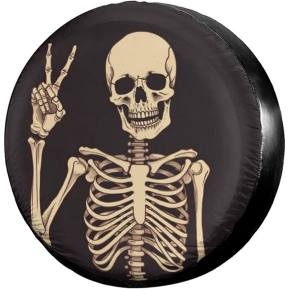 Rock and Roll Skull Skeleton Bone Love Music Spare Tire Cover with Backup Camera Hole Wheel Tire Cover Fit Trailer, RV, SUV and Many Vehicle 14inch