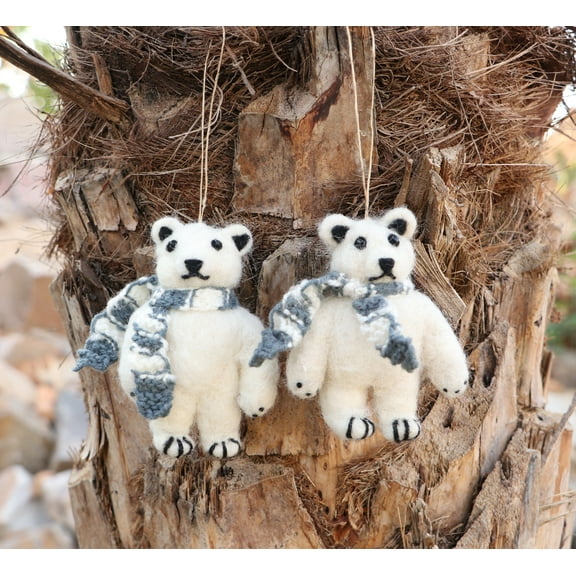 De Kulture Works Wool Felt Polar Bear, Set of 2 Eco Friendly Needle Felted Christmas Xmas Tree Decoration Stuffed Ornament