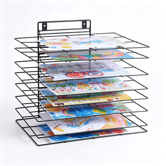 ACDANC Premium Iron Art Drying Rack with 8 Removable Shelves for Classroom-16.1X11.9X13.8 Inches-Art Storage Organizer and Painting Drying Shelf(Wall-Mounted)