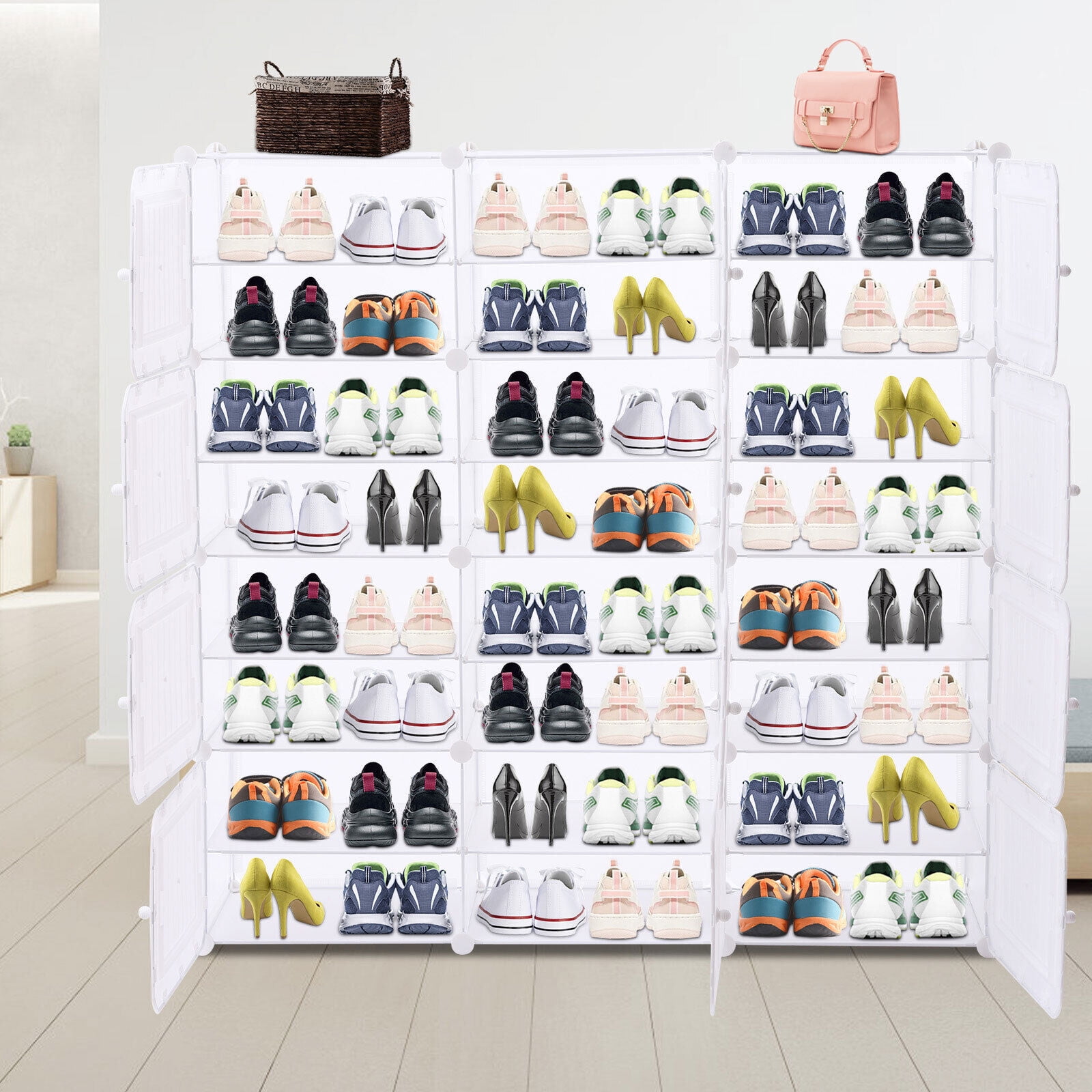 60.6 H 48-Pair 8-Tier Gray Plastic Shoe Rack