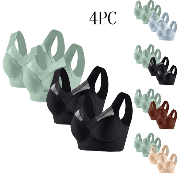 CHUMUD Women's 4 Pack Full Coverage Wireless Bra Contrast Panel Wide Straps Comfortable Everyday Bralette