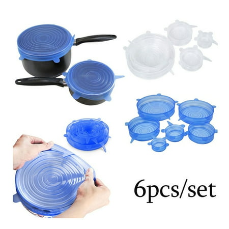 6 Pcs Universal Silicone Reusable Stretch Lids Cover Bowl Pot Wrap Kitchen Bowls Vacuum
