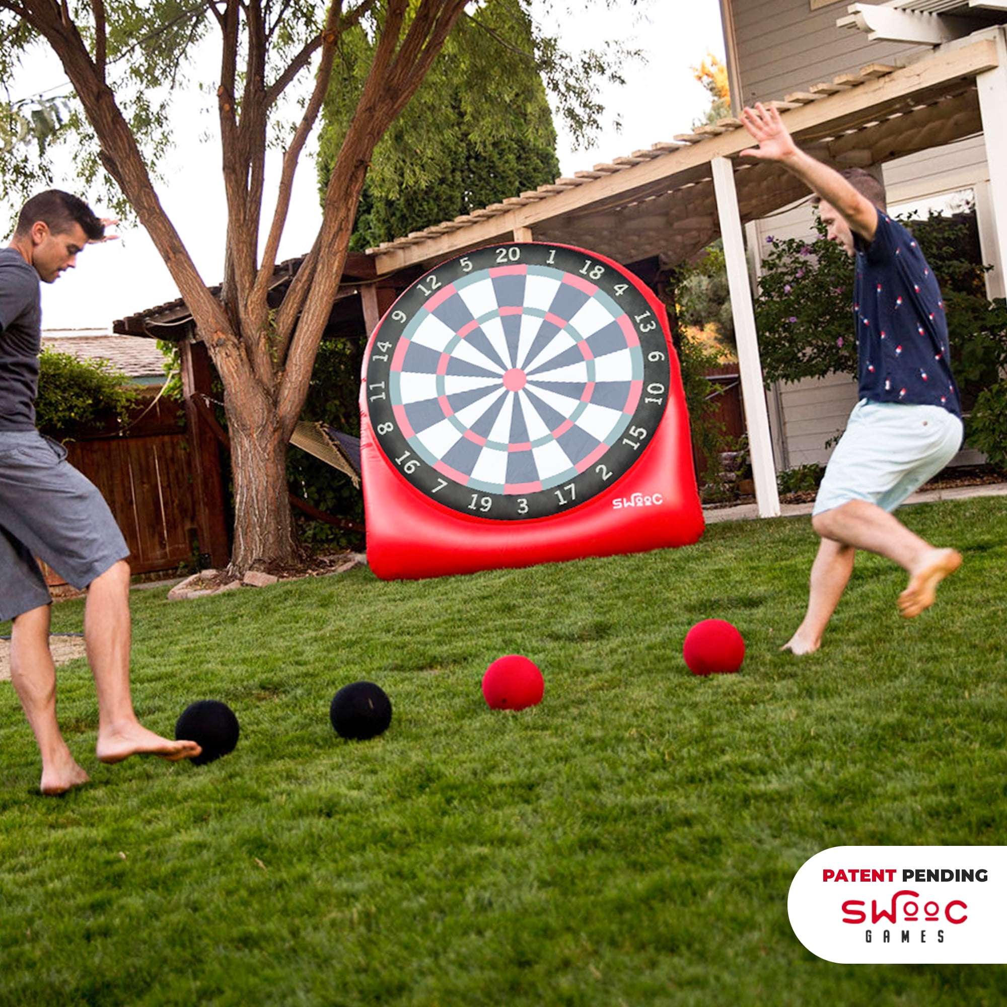 Premium Giant Kick Darts (Over 6 ft. Tall) with 15+ Games Included - Giant Inflatable Outdoor Dartboard w/ Soccer Balls