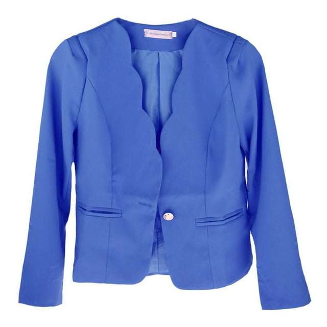 Chaqueta de Negocio de Mangas Largas Un Botón Cuello Ondulado Traje de Oficina Casual para Otoño Invierno Azul Baoblaze Chaqueta de trabajo para mujer