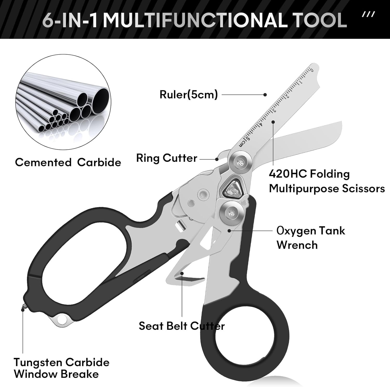 Emergency Shears with Strap Cutter and Glass Breaker Stainless Steel Foldable Scissors Pliers, Outdoor Camping Rescue Scissors Tools …