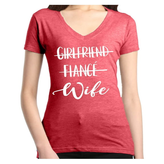 Shop4Ever Women's Girlfriend Fiance Wife Wedding Slim Fit V-Neck T-Shirt X-Large Heather Red