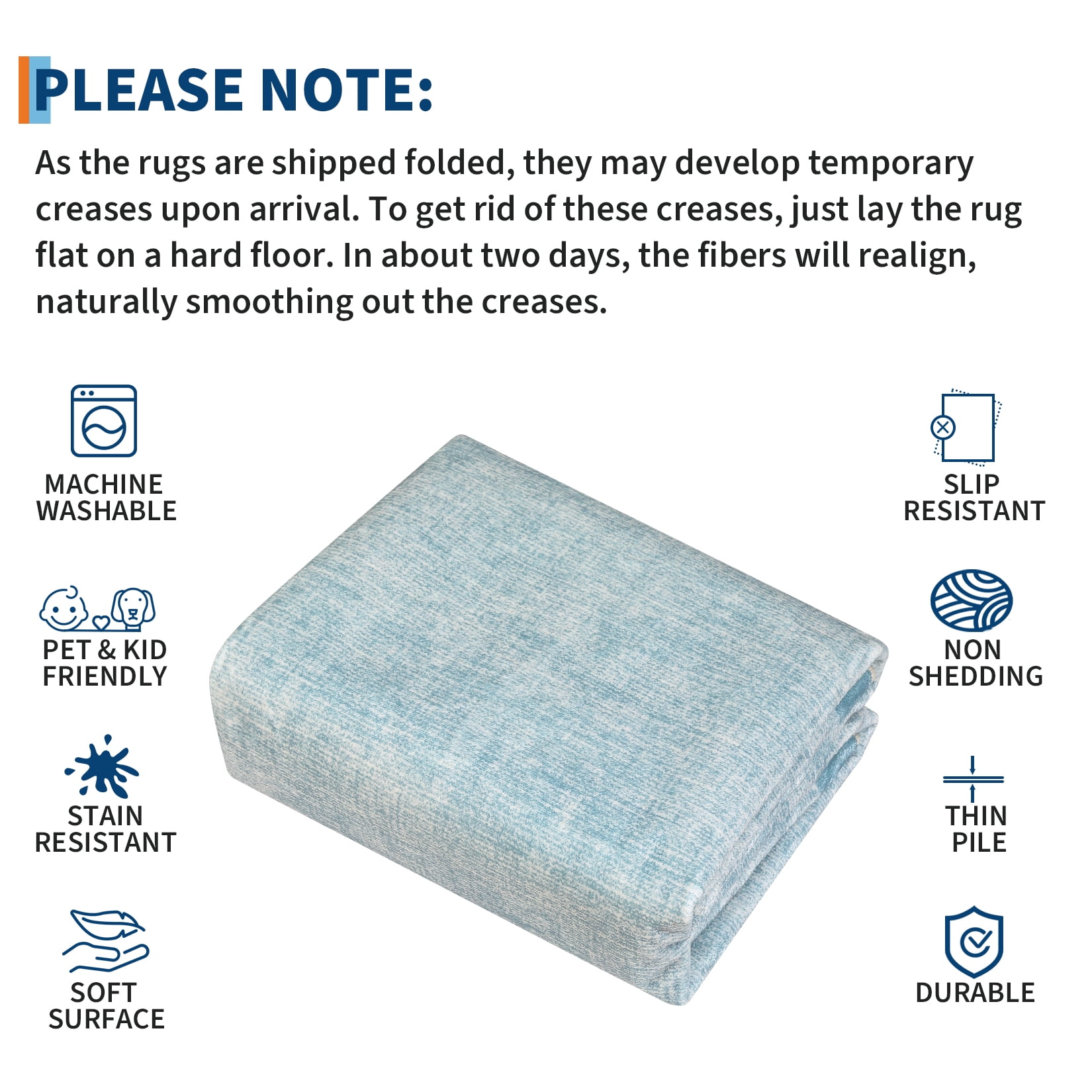 Hasoo Runner Neutral Geometric Border Rug 2x6 Non-Slip Washable Low Pile Solid Print for Kitchen Indoor Light Blue