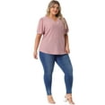 thumbnail image 3 of DARING DIVA Women's Plus Tops Hollow Casual V Neck Summer Blouse Shirts 1X Pink, 3 of 6