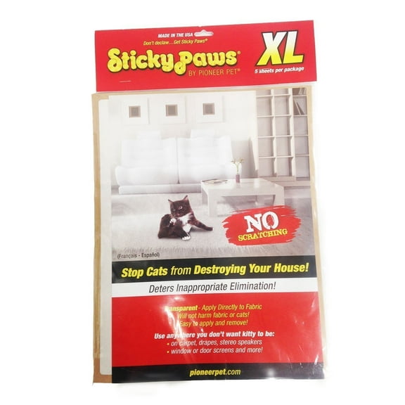 Pioneer Pet Sticky Paws Transparent Cat Deterrent Strips, 9" x 12", (5 Pack)