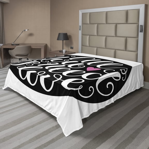 Ambesonne Saying Flat Sheet, Swirly Hand-writing Phrase, California King, Charcoal Grey White