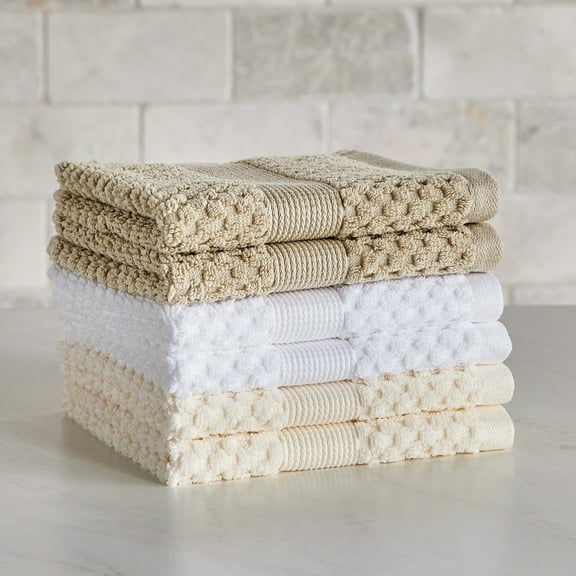 Better Homes & Gardens Signature Soft Cotton Popcorn Textured 6pk Washcloth Bundle,Almond