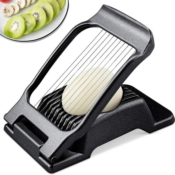 OFEFE 1PC Egg Slicer, Egg Cutter for Hard Boiled Eggs, Heavy Duty Aluminium Slicer for Egg Mushroom Strawberry Soft Fruit, Stainless Steel Wires, Dishwasher Safe & Easy to Clean (Black)