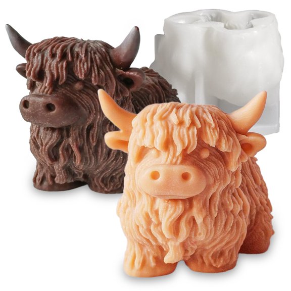 Highland Cow Shape Silicone Molds for Resin Candle Soap,3D Cow Animal Candle Molds for Candle Making,Unique Fondant Chocolate Cake Decorating Mold,Epoxy Casting Clay Mold DIY Craft Decor