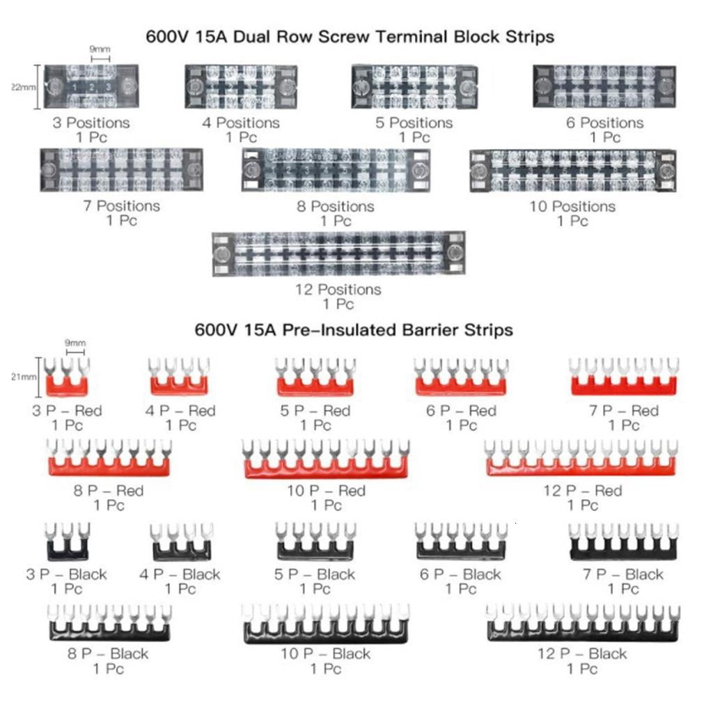 124pack Versatiles Insulated Terminals Block 600V 15A Double Row Design for Various Electrical Device Compatibility