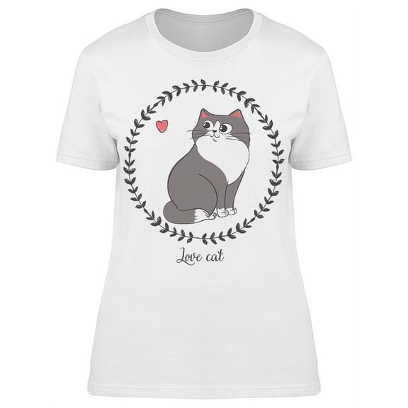 Love Cat Heart Leaf Circle T-Shirt Women -Image by Shutterstock, Female Large