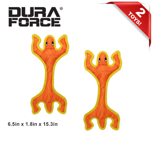 DuraForce Lizard Tiger Orange-Yellow, 2-Pack, Durable Woven Mesh Fiber Squeaky Dog Toy