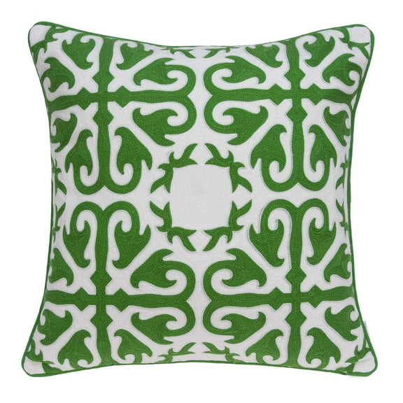 20" x 7" x 20" Traditional Green and White Accent Pillow Cover With Poly Insert