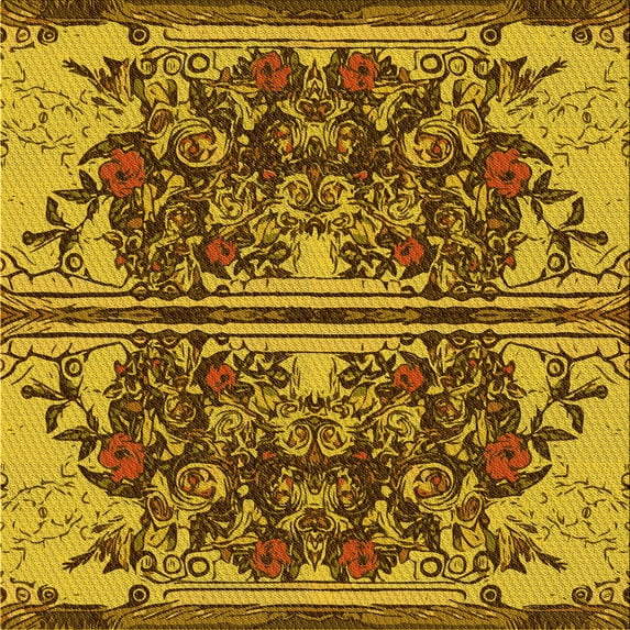 Ahgly Company Machine Washable Indoor Square Transitional Red Brown Area Rugs, 7' Square