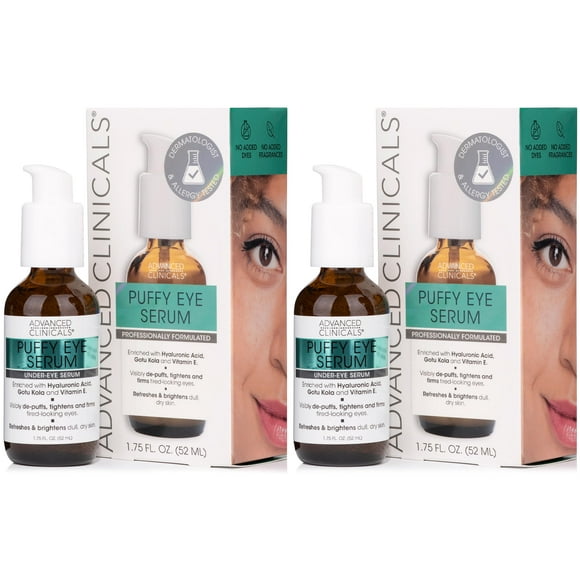 Advanced Clinicals Puffy Eyes Treatment Eye Serum & Firming Under Eye Serum With Vitamin E Collagen Gotu Kola Caffeine & Green Tea Helps Hydrate & Calm Puffiness 2-Pack