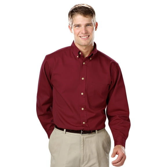 BlueGeneration Mens Long Sleeve 100% Cotton Twill - Burgundy 3 Extra Large Solid