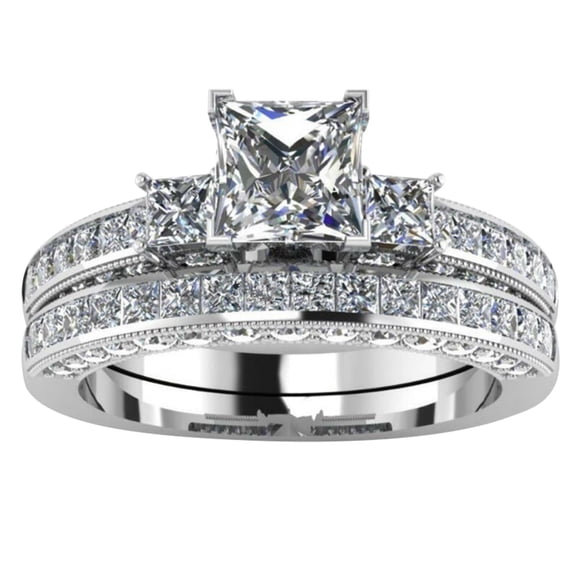 Elegant Zircon Couple Wedding Bands Set Modern European Fashion Rings For Men And Women