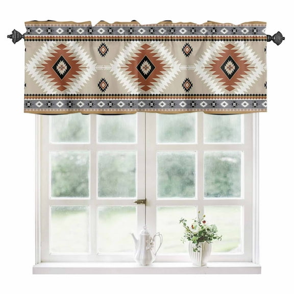 Brown Gray Boho Kitchen Valances for Windows 60x18 Inch Kitchen Curtains Valances Rod Pocket Southwestern Ethnic Abstract Geometric Bathroom Window Valances for Window Treatment Decor