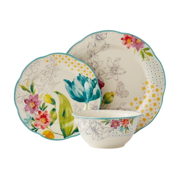 The Pioneer Woman Blooming Bouquet 12-Piece Dinnerware Set